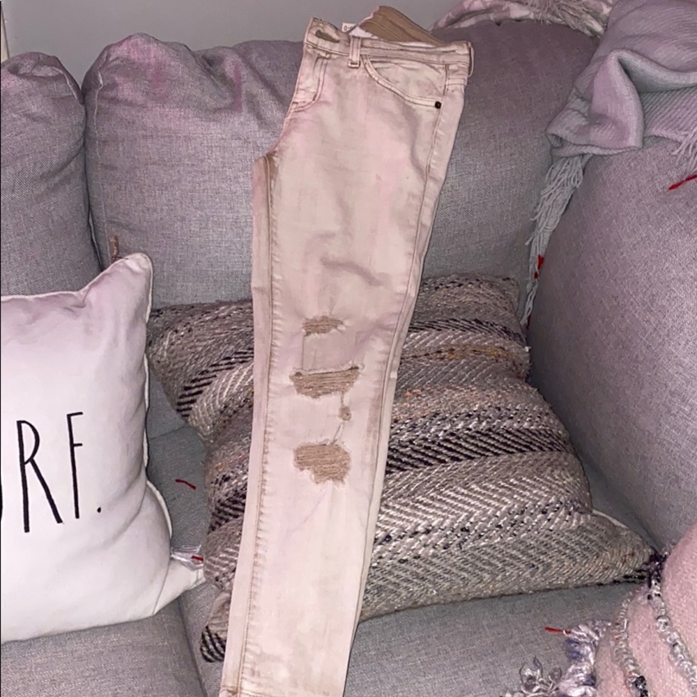 CURRENT/ELLIOTT DISTRESSED JEANS TAN SIZE 26